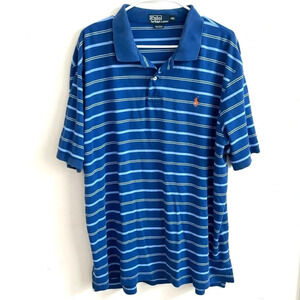 Polo Ralph Lauren Shirt XXL Blue Striped Short Sleeve  Shirt Classic Fit Pony